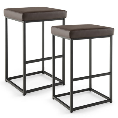 Narander Upholstered and Genuine Leather Bar Stool