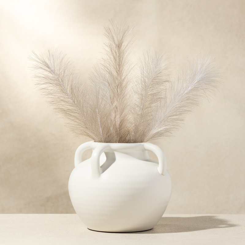 Soma 6" Matte White Ceramic Vase With Handles, 6 inch, White