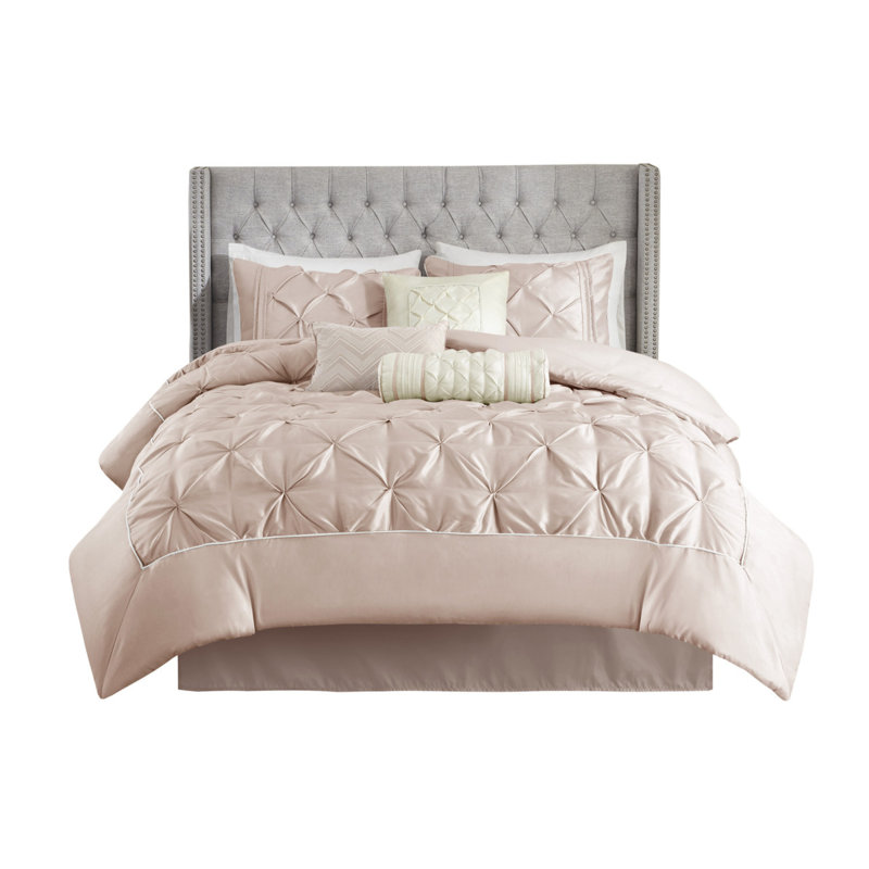 Ensemble de literie élégant 7 pièces en polyester rosé confortable pour la maison