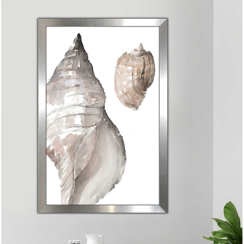«Tonal Shell I», reproduction de peinture à l'aquarelle, H 39,5 po x l 27,5 po x P 0,75 po, Encadrement argenté