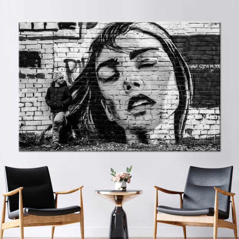 Graffiti abstrait, reproduction de portrait de femme - décoration murale de style rue pour maisons modernes, Toile tendue