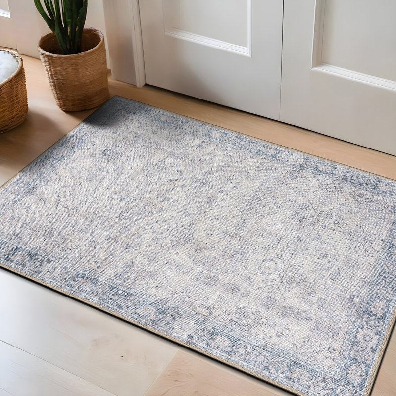 Transitional Bordered Vintage Machine Washable Non Slip Area Rug, Rectangle 2' x 3'