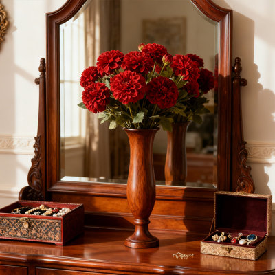 10 pièces Bouquet de dahlia artificiel, 26 pouces de longues tiges de fausses boules de soie, pour bouquets de fleurs, rouge