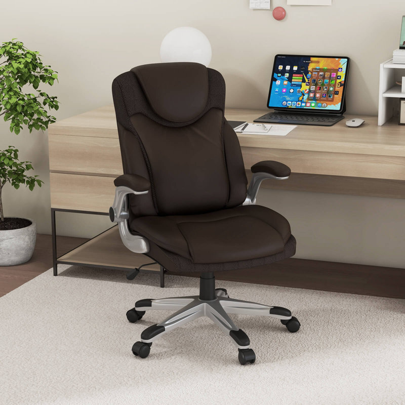  Fauteuil ergonomique pivotant en cuir de polyuréthane ergonomique avec accoudoirs rabattables