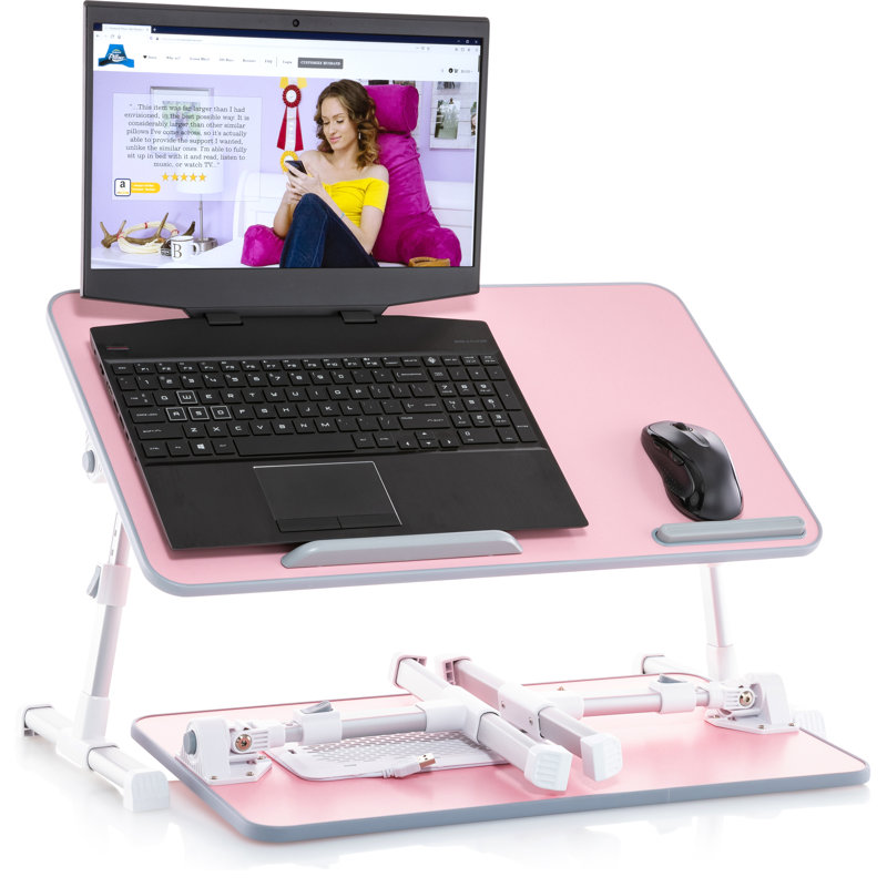 Bureau portatif multifonctionnel à hauteur réglable, Rose, H 13 po x l 21 po x P 12 po