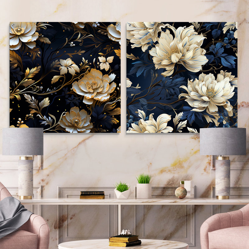Lievens - Ensemble de 2 peintures murales abstraites en acrylique, H 16 po x l 33 po