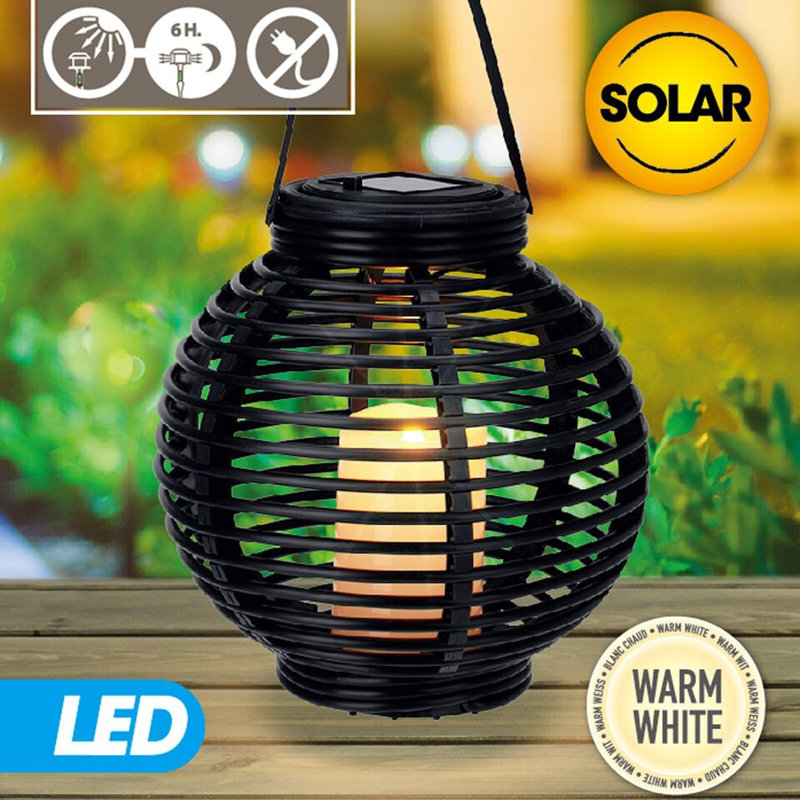 Warm White LED Solar Lantern Hanging Round/Cylindrical with Handle Garden Decor