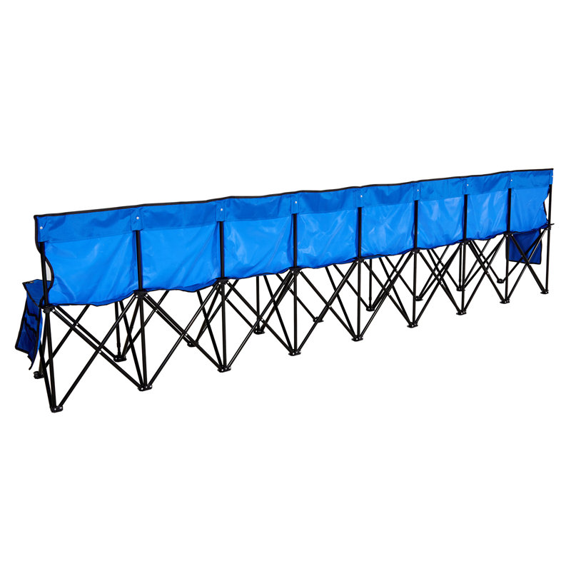 Portable Folding Bench, 8 Seat Foldable Soccer Bench with Side Pockets and Carrying Bag, Lightweight Sideline Seating with Back Rest for Football, Baseball, Camping, Outdoor Events, Blue