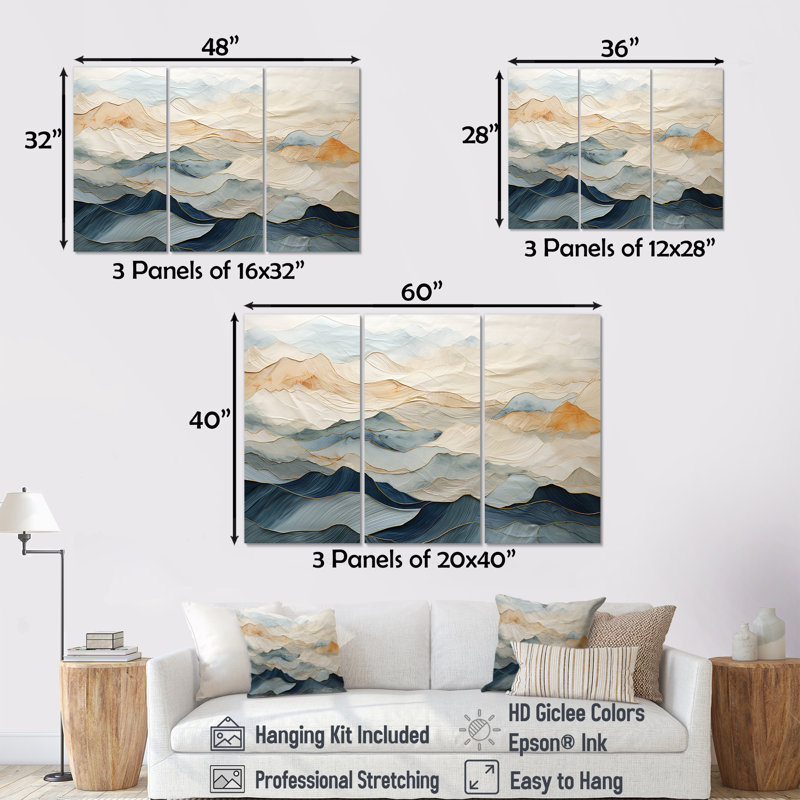 Ensemble de salon majestueux Mountain Peaks V - Landscape Mountains, H 40 po x l 60 po, Toile tendue