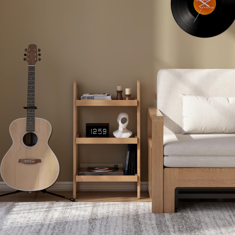 17.7"W Solid Oak End Table with Shelves, 31.5" H x 17.7" W x 12.6" D, Oak