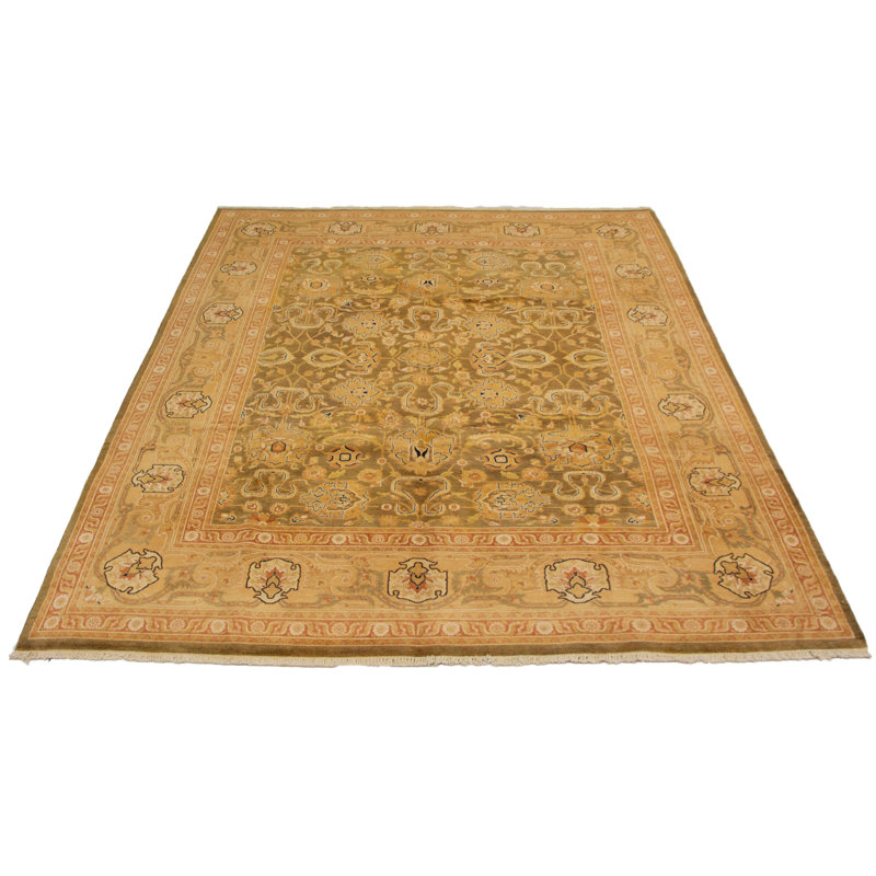 Tapis à main one-of-kind-noué la 2010 ushak brun 8 pi x 10 pi de la laine 4 po Vartavar