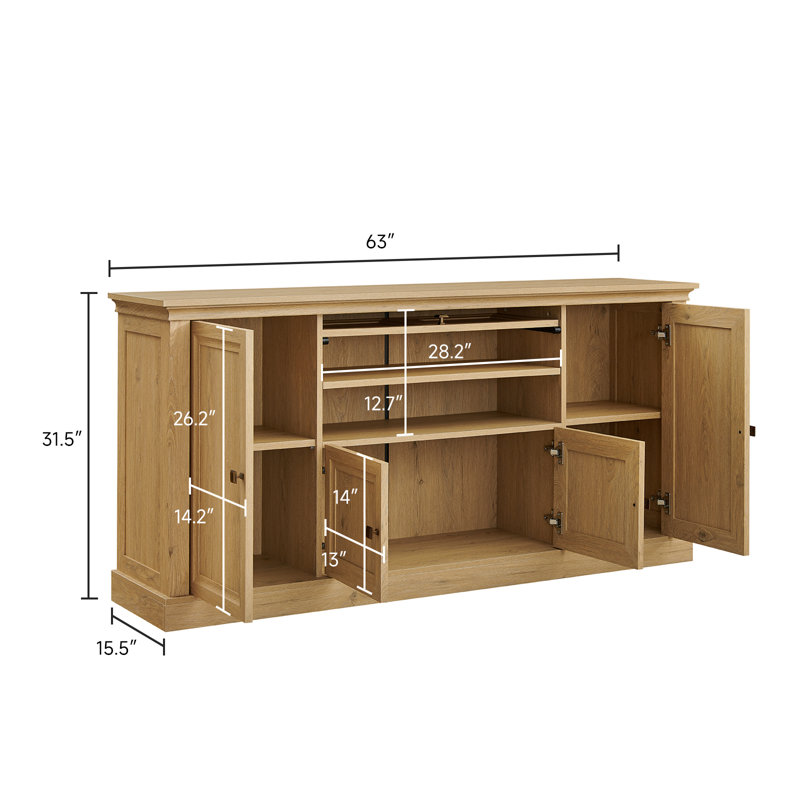63" Large Buffet Cabinet Sideboard With Drawers,Shelves And Doors, Oak