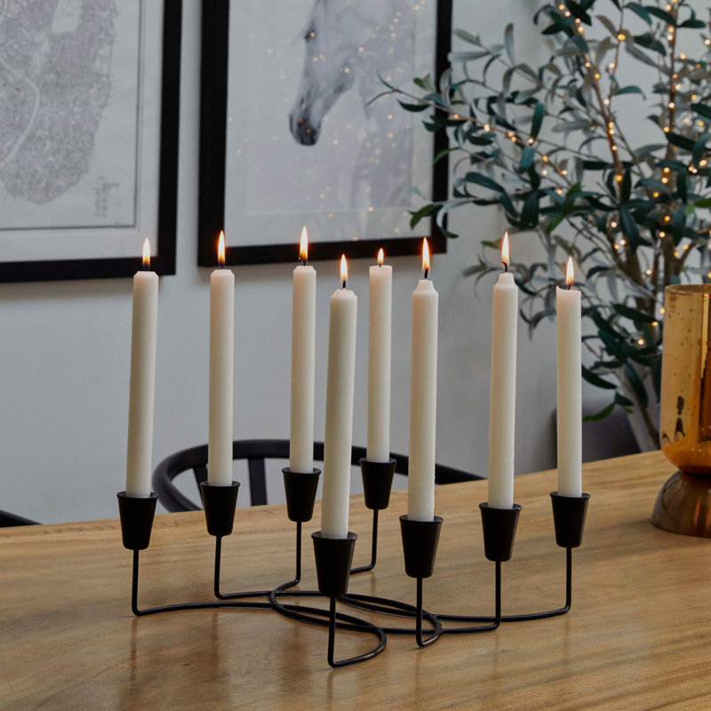 Ivyline 8 Piece Circular Candle Holder Metal Tabletop Candelabra, Black, 34" H x 28" W x 12" D