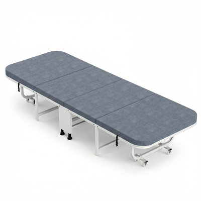 4 Section Rollaway Bed with Mattress, Portable Guest Bed with Lockable Swivel Casters