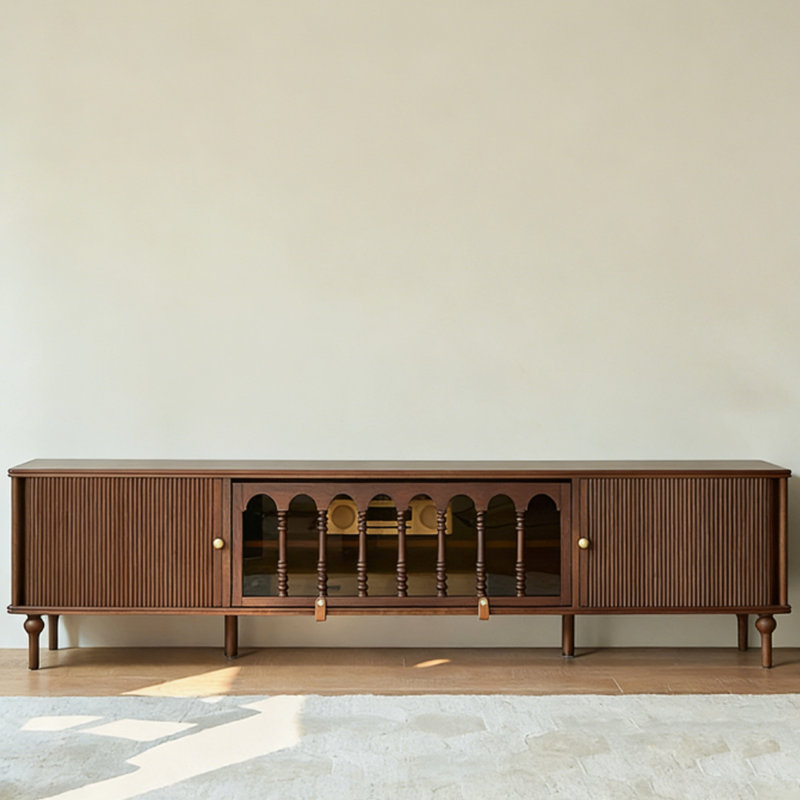 Meuble télé moderne en bois massif brun, H 21,26 po x L 78,74 po x l 15,75 po