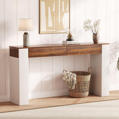 63" Slim Console Table with 2 Drawers, Narrow Entryway Table for Hallway & Behind Sofa, Long Wood Sofa Table with Storage for Living Room