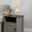 Table d'appoint Gera, plateau brun foncé de 16 po, porte de grange en X, tablette ouverte, gris