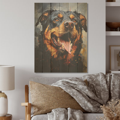 Rottweiler Resilience - Chien, art mural sur bois de pin naturel