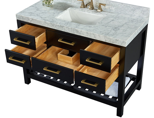 Elizabeth 48'' W Single Vanity, Carrara White, Gold, Black Onyx