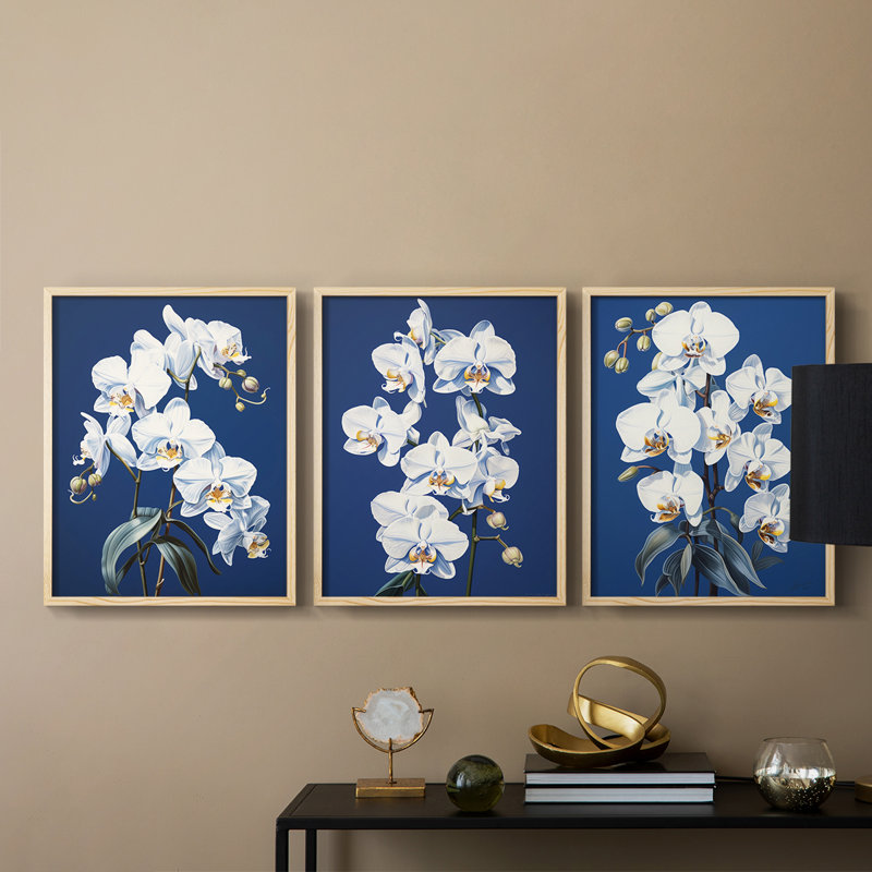 Floral Study Series LVI -Set de 3 estampes numériques giclées -Prêt à accrocher, Encadré naturel, H 10 po x l 8 po