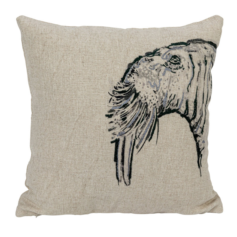 18" Square Cream Linen Animal Embroidered Throw Pillow Set