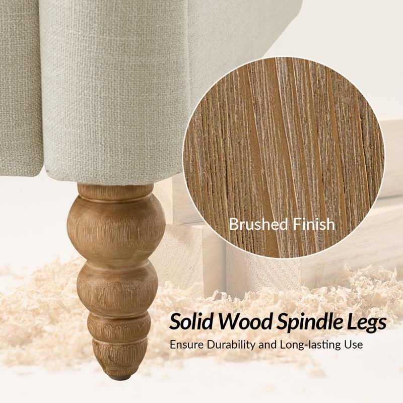 Terren 2-Piece Farmhouse Living Room Set with Solid Wood Spindle Legs, Linen