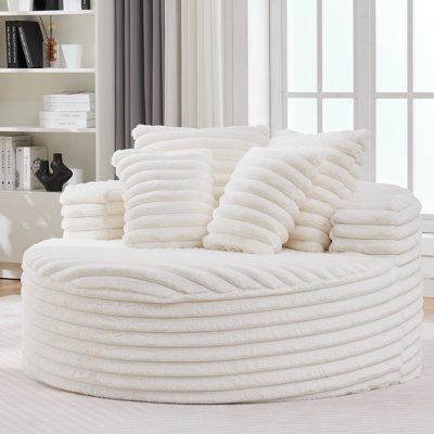 Oversized Round Chair Lounge Chaise Indoor, Upholstered Corduroy Deep Seat Cloud Large Circle Sofa Chair, No Assembly Required, Fluffy Modern Sleeper by Mercer41