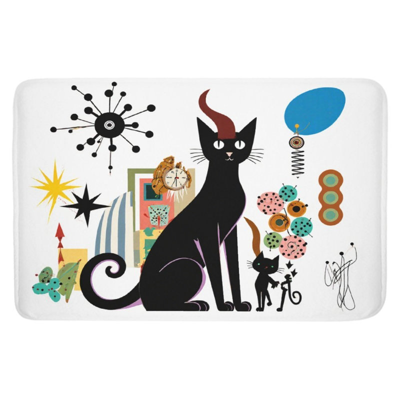 Tapis pour salle de bain Playful Black Cat & Abstract Element
