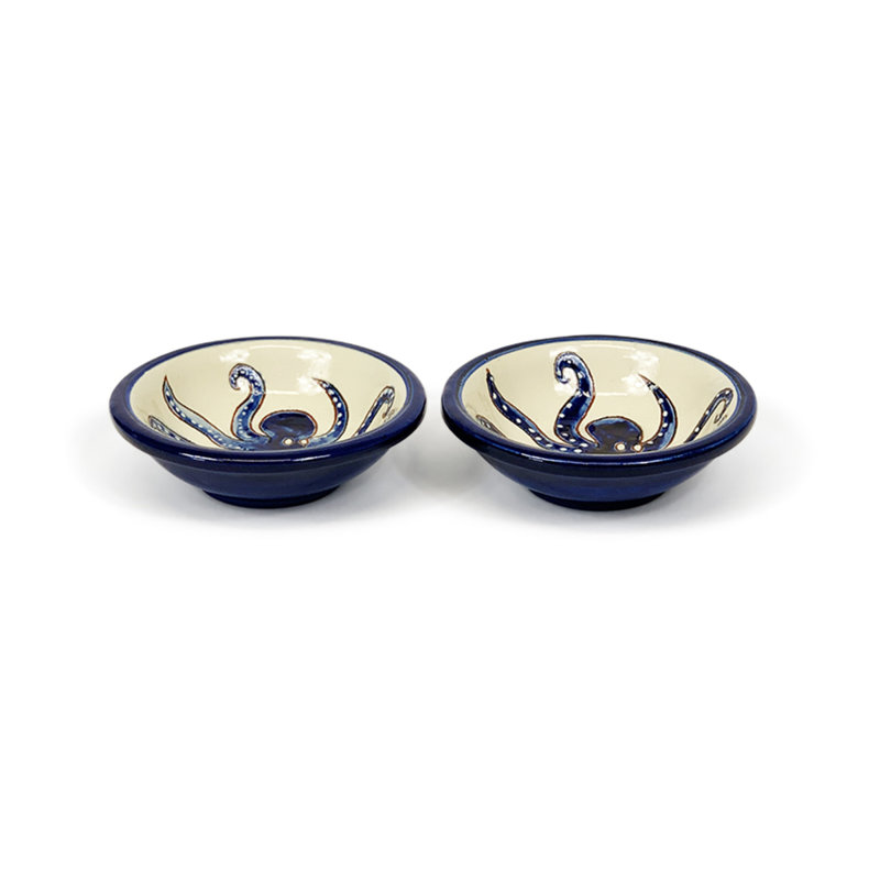 Calliope 90ml Handmade Ceramic Dessert Bowl, White/Blue/Black