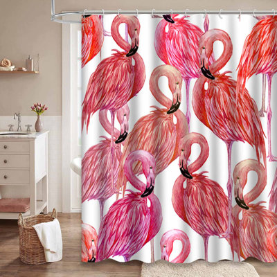 Rideau de douche aquarelle avec flamants roses et oiseaux exotiques avec 12 crochets