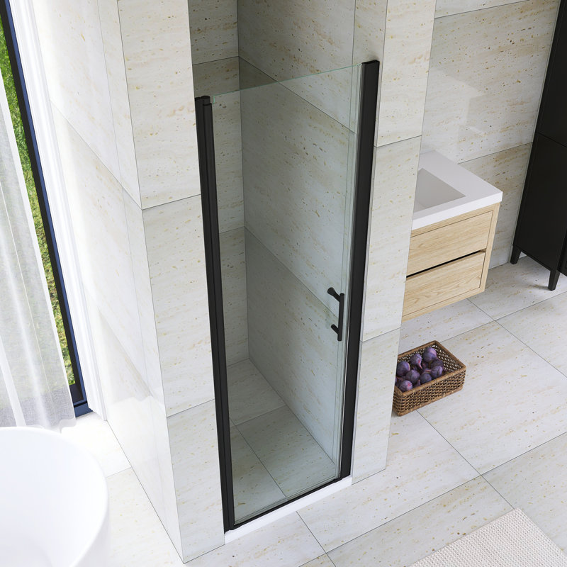 24-25 3/8" Pivot Semi-Frameless Shower Door, Matte Black