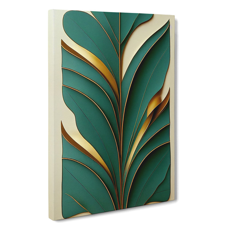 Leaf Art Deco No.5 - Wall Art, Wrapped Canvas, 50cm H x 35cm W, No Matte