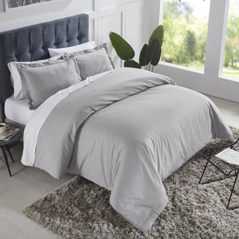 Ensemble de housse de couette 3 pièces 100 % coton, Housse de couette grand + 2 taies d'oreiller stand, Gris anthracite