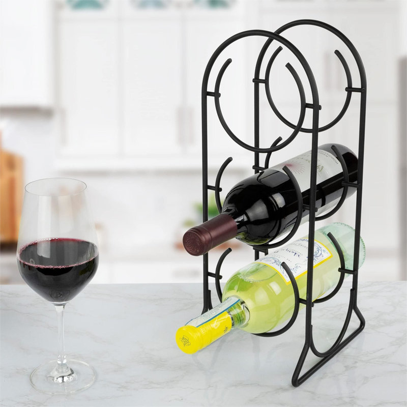 3 Bottle Tabletop Wine Bottle Rack, Black