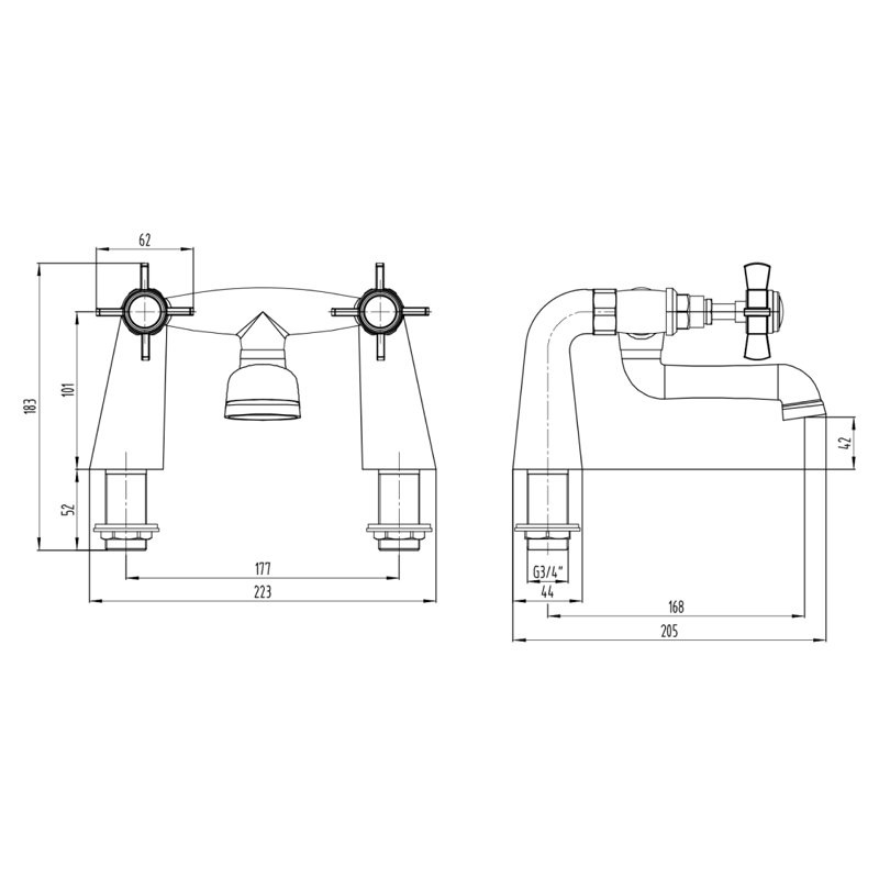 VeeBath Regency Traditional Bath Filler Mixer Tap, Brushed Brass