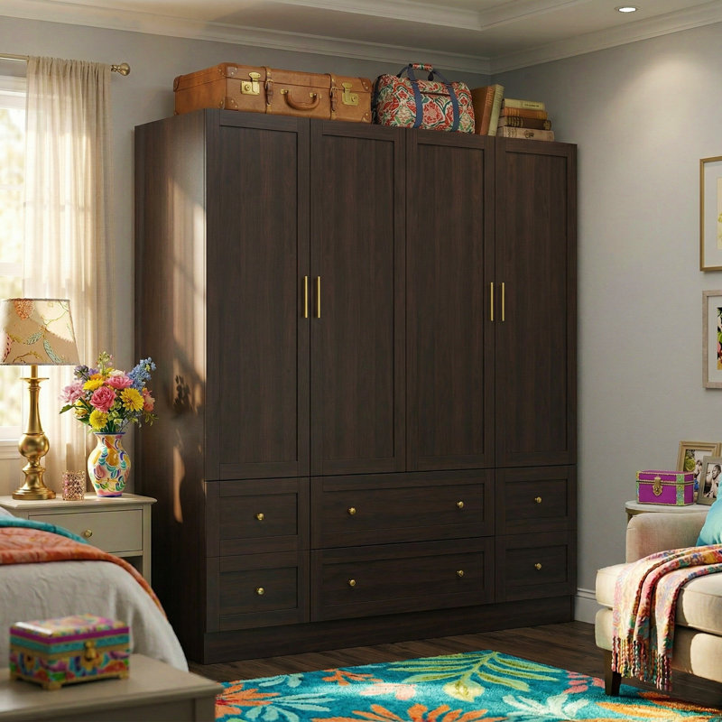 Armoire 4 portes avec rangement optimisé, Brun