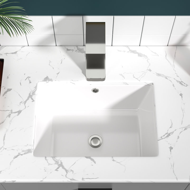 22" L x 15.5" W Rectangular Undermount Bathroom Sink Ceramic Sink with Overflow