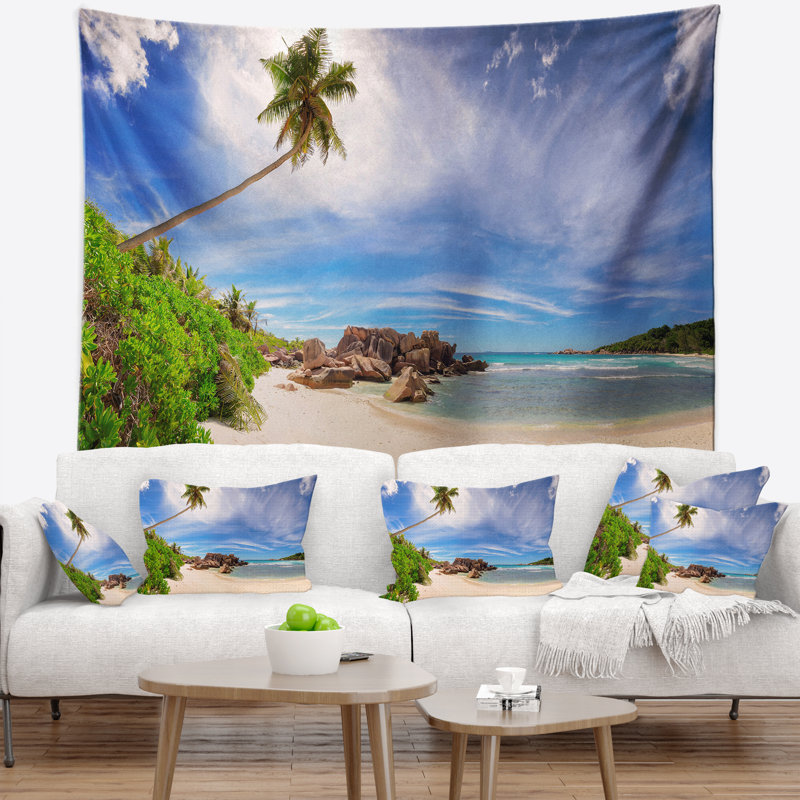 Polyester en mer de mer de très belle plage à la digue seychelles tapisserie avec accessoires suspendus inclus