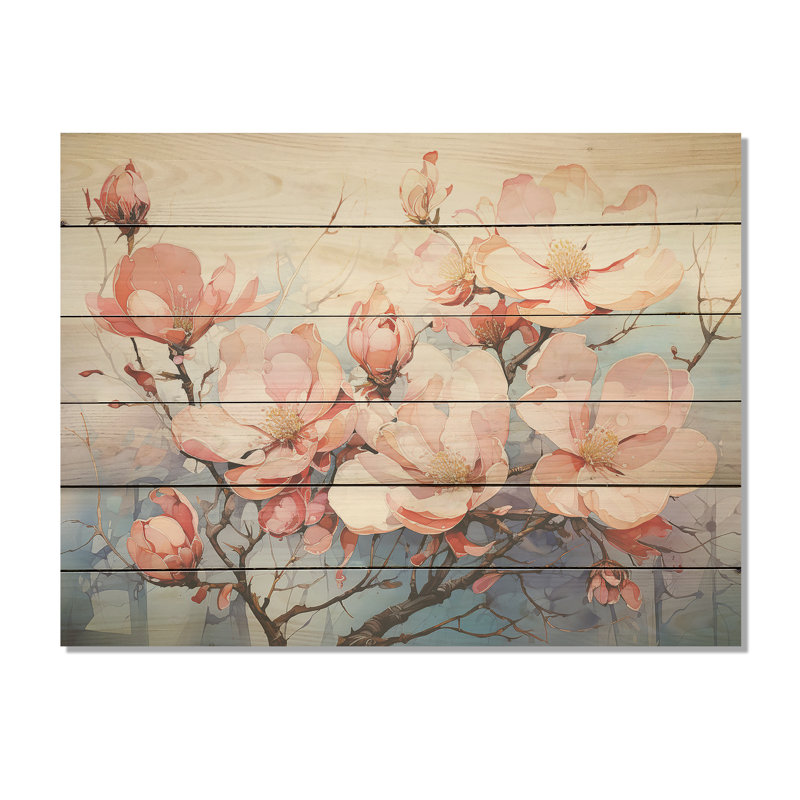 Luxueux Magnolia Tranquility - art mural en bois de magnolia sur bois de pin naturel, H 10 po x l 20 po