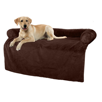 PETMAKER 45in Plush Dog Bed for Couch - Dog Couch Cover Protector for Large Pets, Brown