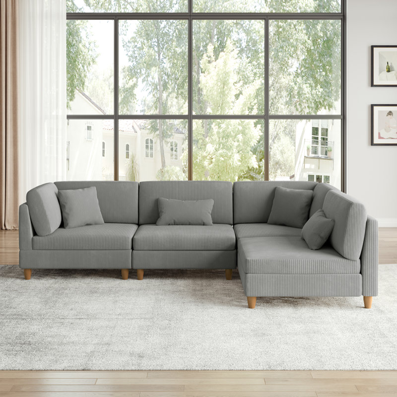 Canapé modulaire rembourré en velours côtelé l 120,6 po Seemab, Gris clair