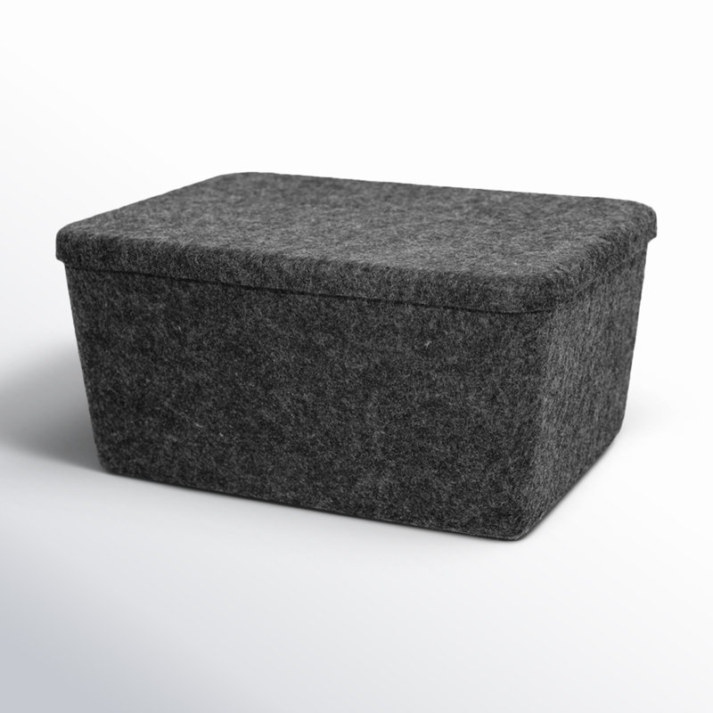 Sculpted Felt Storage Bin - Wide with Lid, Black