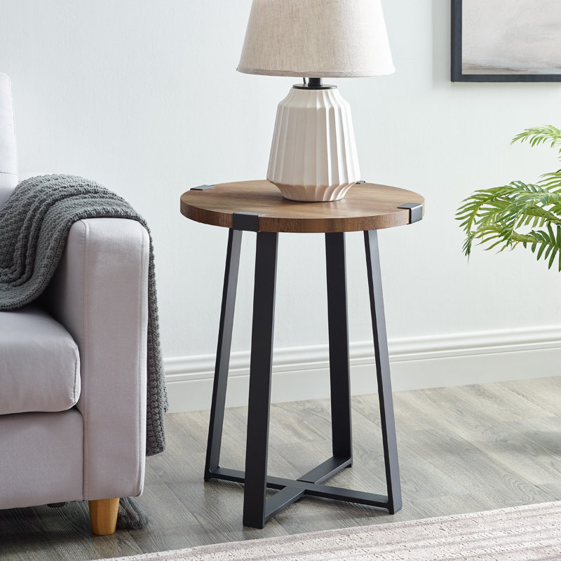 Paramus 22'' Tall Cross Legs End Table, Rustic Oak