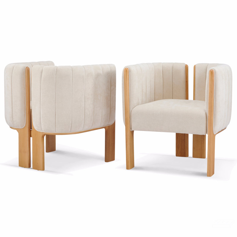 Ensemble de 2 chaises de salle à manger de style moderne avec structure en bois d'hévéa naturel et tissu, capacité de 225 lb, pour la salle à manger et l'espace de vie