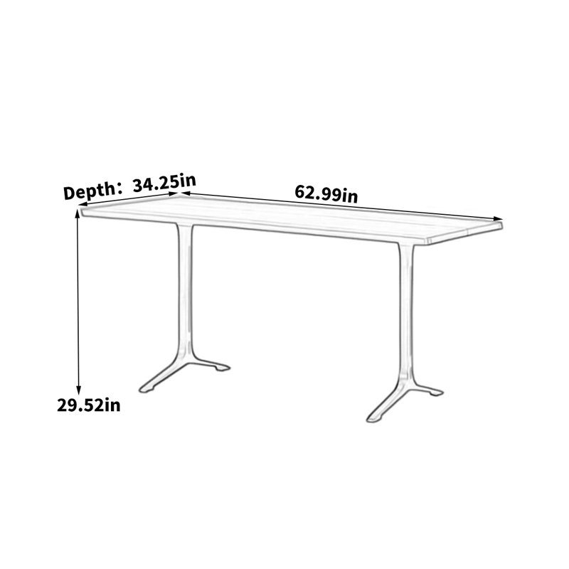 Nordic Minimalist Rectangular Dining Table Oak Solid Wood Top Metal Base Dining Table, 29.52"H x 62.99"L x 34.25"W
