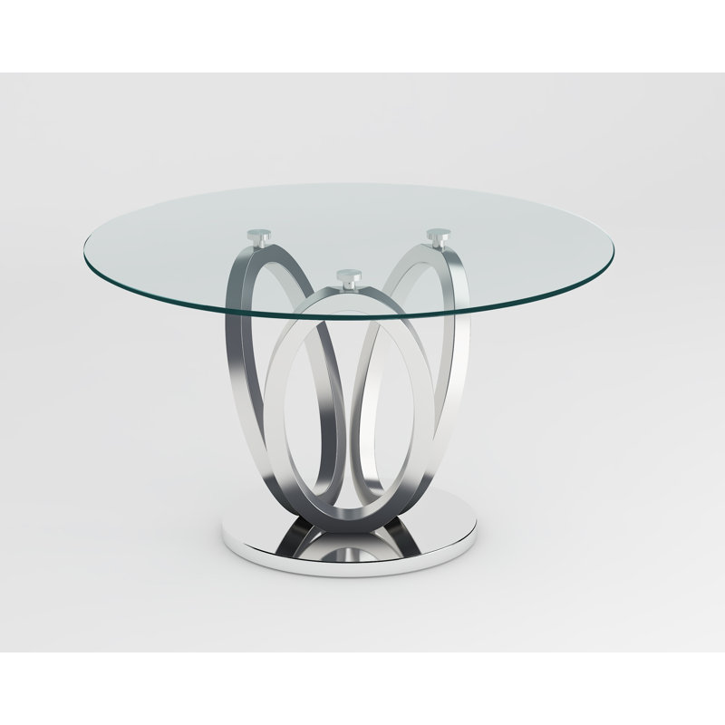 Husha Contemporary Glass Top Dining Table w/ 3-Ring Base