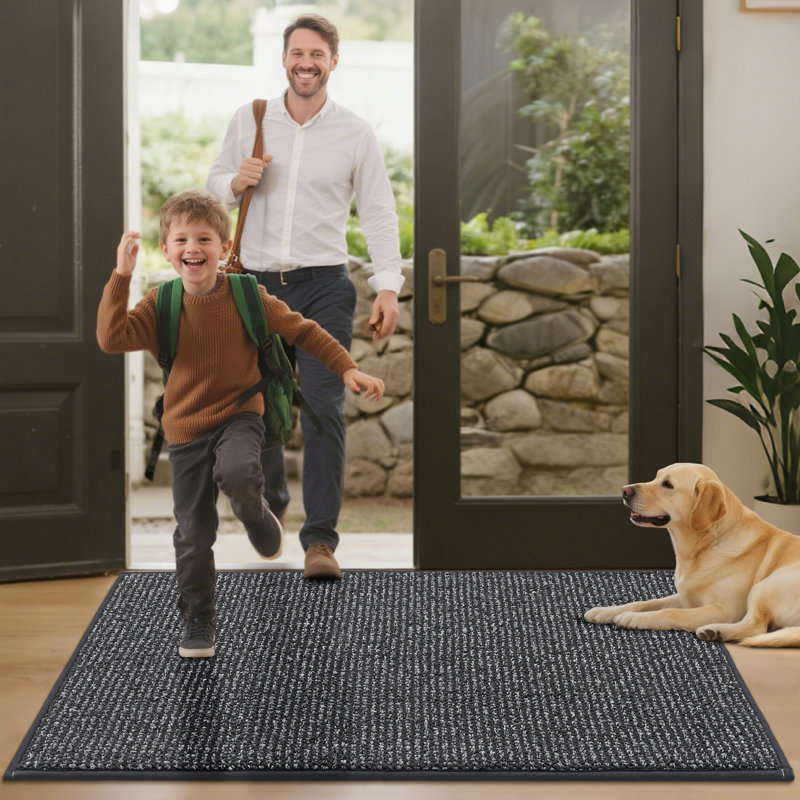 Bukvice Non-slip Washable Door Mat, Dark Gray, 36 "W x 60" L