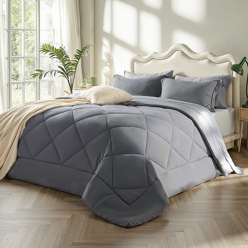 Ensemble d'édredon réversible Best vendeur, Gris foncé / Gris pâle, Édredon simple extra long + 1 pièce supplémenta