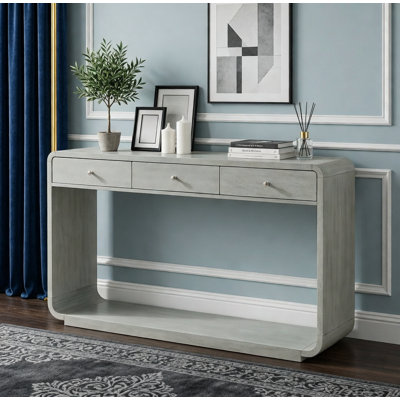 Console de style antique vert sauge avec 3 tiroirs de rangement et tablette de présentation pour le vestibule, le couloir ou le salon