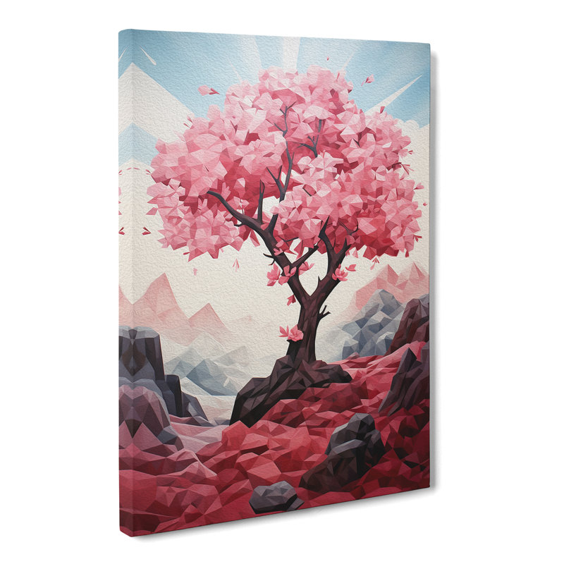 Cherry Blossom Tree Cubism - Wrapped Canvas, 60cm H x 40cm W x 3cm D